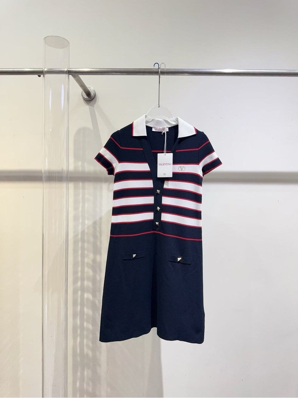 Valentino Navy, White & Red Striped Polo Dress